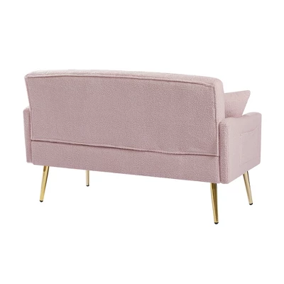 2-Seater Teddy Fabric Sofa With Tufted Back And Seat, 2 Pillows And Gold Metal Legs For Living Room 3 2-Seater Teddy Fabric Sofa With Tufted Back And Seat, 2 Pillows And Gold Metal Legs For Living Room - Image 3