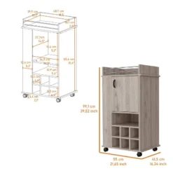 Gulches 1-Door Bar Cart With Wine Rack & Casters In Light Gray -Baxton Studio Shop GUEST 3d0f7c20 274f 4dc3 9719 642f5595f544
