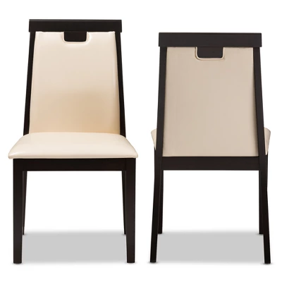 Set Of 2 Evelyn Modern And Contemporary Faux Leather Upholstered And Finished Dining Chairs Dark Brown/ Beige - Baxton Studio 1 Set Of 2 Evelyn Modern And Contemporary Faux Leather Upholstered And Finished Dining Chairs Dark Brown/ Beige - Baxton Studio