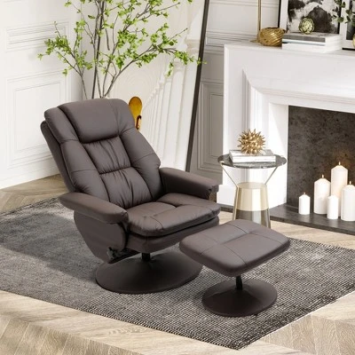 HOMCOM Recliner And Ottoman With Wrapped Base, Swivel PU Leather Reclining Chair With Footrest For Living Room, Bedroom And Office 2 HOMCOM Recliner And Ottoman With Wrapped Base, Swivel PU Leather Reclining Chair With Footrest For Living Room, Bedroom And Office - Image 2