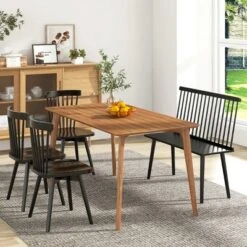 Costway Entryway Bench For 2 Windsor Rubber Wood Dining Bench With Spindle Back Black/Natural -Baxton Studio Shop GUEST 3d5a1690 c3f7 4d31 bb88 ce19909be11c