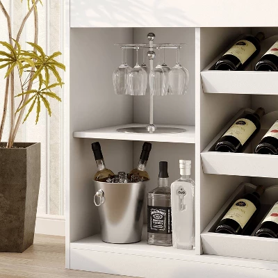 FUFU&GAGA White Home Bar Cabinet,LED Wine Rack With Storage,Liquor Cabinet With Tiered Display, For Living Room & Minimalist Interiors 5 FUFU&GAGA White Home Bar Cabinet,LED Wine Rack With Storage,Liquor Cabinet With Tiered Display, For Living Room & Minimalist Interiors - Image 5
