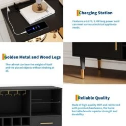 Jojoka 47 Inch Wine Bar Cabinet With Storage, Led Lights & Charging Station, Wood Coffee Bar Station -Baxton Studio Shop GUEST 3d72525c f25f 4427 9248 f88db181e51c