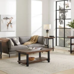 Alaterre Furniture 42" Pomona Wide Coffee Table Wood Rustic Natural: Fixed Shelf, Metal Frame, Living Room Furniture 19 Alaterre Furniture 42" Pomona Wide Coffee Table Wood Rustic Natural: Fixed Shelf, Metal Frame, Living Room Furniture -Baxton Studio Shop GUEST 3dbcfc9d 4d4a 46f6 a972 adcf1ea4cbfd