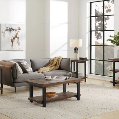 Alaterre Furniture 42" Pomona Wide Coffee Table Wood Rustic Natural: Fixed Shelf, Metal Frame, Living Room Furniture 8 Alaterre Furniture 42" Pomona Wide Coffee Table Wood Rustic Natural: Fixed Shelf, Metal Frame, Living Room Furniture - Image 8