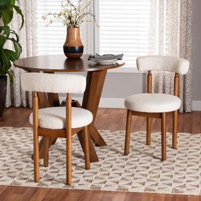 Baxton Studio 2pc Edric Boucle Fabric And Wood Dining Chair Set 2 Baxton Studio 2pc Edric Boucle Fabric And Wood Dining Chair Set - Image 2