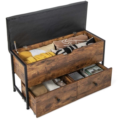 Costway Storage Ottoman Bench Flip Top Wooden Storage Chest With Cushion & 2 Drawers 9 Costway Storage Ottoman Bench Flip Top Wooden Storage Chest With Cushion & 2 Drawers - Image 9