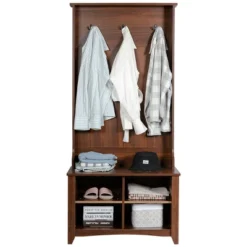 Costway Hall Tree Storage Bench Entry Stand Coat Hat Rack With Shelf & 3 Hooks Organizer -Baxton Studio Shop GUEST 3e666daf a980 4546 a876 d1955390fb00