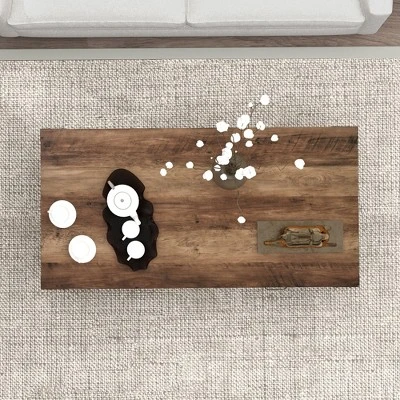 HOMCOM Farmhouse Coffee Table With Storage Drawer And Open Shelf, Rustic Coffee Table For Living Room 4 HOMCOM Farmhouse Coffee Table With Storage Drawer And Open Shelf, Rustic Coffee Table For Living Room - Image 4