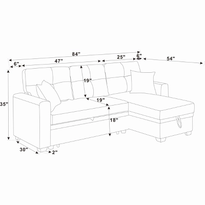 Racxily 84in Sectional Sofa, Pull Out Sleeper Couch Bed, L-Shaped Corner Reversible Sofas With Storage Chaise Apartment Living Room 5 Racxily 84in Sectional Sofa, Pull Out Sleeper Couch Bed, L-Shaped Corner Reversible Sofas With Storage Chaise Apartment Living Room - Image 5