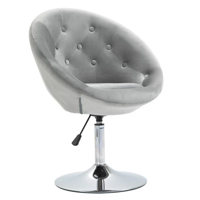 HOMCOM Modern Makeup Vanity Chair Round Tufted Swivel Accent Chair With Chrome Frame Height Adjustable For Living Room 3 HOMCOM Modern Makeup Vanity Chair Round Tufted Swivel Accent Chair With Chrome Frame Height Adjustable For Living Room - Image 3