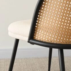 Set Of 2 Faux Cane Back Dining Chairs, Upholstered Rattan-Style Accent Chairs With Metal Legs, Mid-Century Modern Kitchen Chairs-Maison Boucle -Baxton Studio Shop GUEST 3ecfc53c 3f07 43ec 96fe c836629d6b01