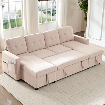Mjkone W98" 4-Seater Modular Sleeper Sofa Bed With Storage Chaise,U-shaped Sofa With Pull-out Bed 5 Mjkone W98" 4-Seater Modular Sleeper Sofa Bed With Storage Chaise,U-shaped Sofa With Pull-out Bed - Image 5