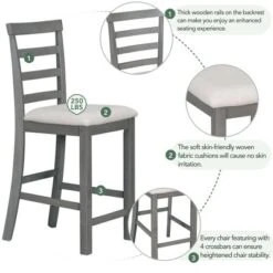 5 PCS Wood Counter Height Dining Table Set With Integrated 9 Bar Wine Compartment, Wineglass Holders And Padded Chairs-ModernLuxe -Baxton Studio Shop GUEST 3f7ed845 aa7c 47a8 bcf9 8e411a20a54d