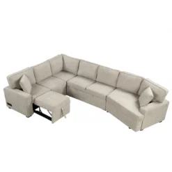 126"W Convertible Sectional Sofa Couch Set, Pull-out Sleeper Sofa Bed With Charging Devices And Cup Holders 4S -ModernLuxe -Baxton Studio Shop GUEST 3fbce7c5 d4f8 4079 a901 968c22b6f740
