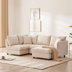 89" Modern L-Shaped Sectional Sofa With Vertical Stripes, 5-Seat Sofa Couch With Convertible Ottoman 4W - ModernLuxe