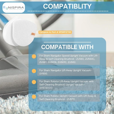 Nispira XFFK560 Replacement Foam Filters For Shark Upright Vacuum UV650, UV725, ZU560, ZU560C, ZU561, ZU562, ZD201. Part XHEPA560, XFFKZD400, 2 Packs 1 Nispira XFFK560 Replacement Foam Filters For Shark Upright Vacuum UV650, UV725, ZU560, ZU560C, ZU561, ZU562, ZD201. Part XHEPA560, XFFKZD400, 2 Packs