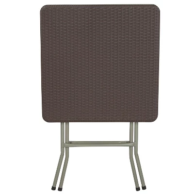 Flash Furniture 1.95-Foot Square Brown Rattan Plastic Folding Table 7 Flash Furniture 1.95-Foot Square Brown Rattan Plastic Folding Table - Image 7