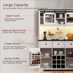 71" Farmhosue Pantry Bar Cabinet With Internal Pegboard Storage Rack,Power Outlet,Kitchen Cabinet With Sliding Door,9 Wine & Glasses Rack,3 Drawers -Baxton Studio Shop GUEST 40689996 252c 448d 971c 484256d02ead