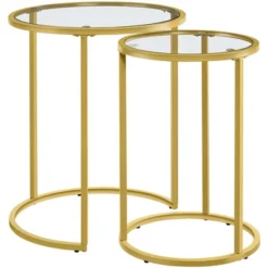 Yaheetech Round Nesting End Table Set With Metal Frame And Glass Top For Living Room -Baxton Studio Shop GUEST 40a2438a 3b4a 464e 983f 015995e2b1ae