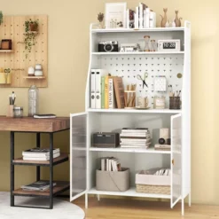 Costway 5-tier Metal Kitchen Bakers Rack With Pegboard 8 Hooks 5-position Adjustable Shelf White -Baxton Studio Shop GUEST 410e9e56 ce0e 4185 8b77 87f6bb4e2aa8