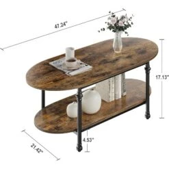 Oval Coffee Table Unique Tea Table 47.2" Mid Century Cocktail Table Low Storage Coffee Table