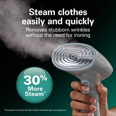 Hamilton Beach Handheld Garment Steamer: 1200W Clothes Steamer, 20 Min Steam, 400ml Tank, Fabric Brush, 8ft Cord, Gray 3 Hamilton Beach Handheld Garment Steamer: 1200W Clothes Steamer, 20 Min Steam, 400ml Tank, Fabric Brush, 8ft Cord, Gray - Image 3