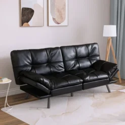 Vipbear 71" Futon Convertible Memory Foam Sofa Bed, Modern Loveseat For Living Room, Adjustable Armrests Backrest Sofabed, Faux Leather - Black -Baxton Studio Shop GUEST 4147bfc0 2792 41c3 91bd bef59540b18d