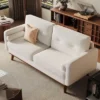 65" Loveseat Sofa, Mid Century Modern Couch Comfy Love Seat Couches, 2 Seater Deep Seat Couch Linen Upholstered Couches For Bedroom Small Space