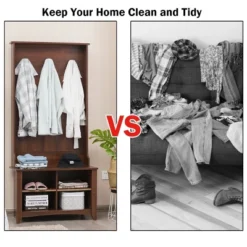 Costway Hall Tree Storage Bench Entry Stand Coat Hat Rack With Shelf & 3 Hooks Organizer -Baxton Studio Shop GUEST 41994d0c f5d5 4619 9b1d 9e2b0588fe73