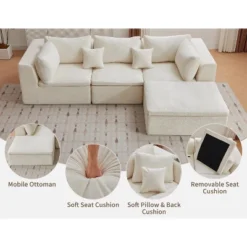 140" Modular Cloud Sectional Sofa With Ottoman - Convertible L/U-Shape Chenille Couch, 5-Seater Deep Memory Foam Couch, No Assembly Required -Baxton Studio Shop GUEST 41abddaf ce7a 4191 b332 59aed1b302f5