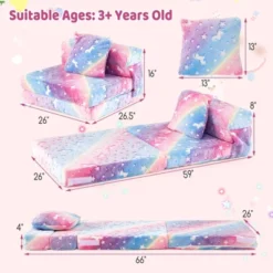 Infans Kids Folding Sofa Bed Floor Mattress With Throw Pillow & Machine Washable Cover