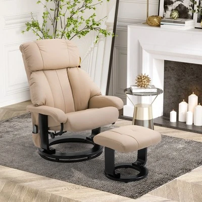 HOMCOM Recliner With Ottoman Footrest, Recliner Chair With Vibration Massage, Faux Leather And Swivel Wood Base For Living Room And Bedroom 1 HOMCOM Recliner With Ottoman Footrest, Recliner Chair With Vibration Massage, Faux Leather And Swivel Wood Base For Living Room And Bedroom