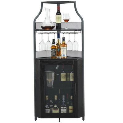 GustoWave 61'' Tall Corner Wine Bar Cabinet With Adjustable Shelves, 5-Tier Industrial Bar Cabinet With Glass Holder, Bar With Mesh Door 7 GustoWave 61'' Tall Corner Wine Bar Cabinet With Adjustable Shelves, 5-Tier Industrial Bar Cabinet With Glass Holder, Bar With Mesh Door - Image 7