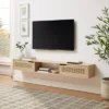 Modern Boho Floating TV Stand For TVs Up To 80" With Rattan Doors Coastal Oak - Saracina Home
