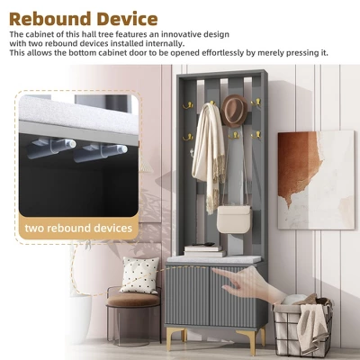 TIRAMISUBEST Modern Luxury 4-in-1 Hall Tree With Cushion - Grey Entryway Organizer With Storage 2 TIRAMISUBEST Modern Luxury 4-in-1 Hall Tree With Cushion - Grey Entryway Organizer With Storage - Image 2