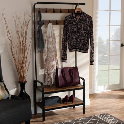 Aislin Distressed Wood And Metal Finished Entryway Hall Tree Brown/Black - Baxton Studio 6 Aislin Distressed Wood And Metal Finished Entryway Hall Tree Brown/Black - Baxton Studio - Image 6