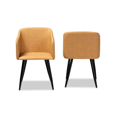 2pc Eris Tan Leather Upholstered And Metal Dining Chairs Black/Tan - Baxton Studio 1 2pc Eris Tan Leather Upholstered And Metal Dining Chairs Black/Tan - Baxton Studio
