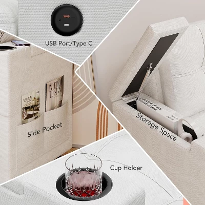 84" L-Shaped Sleeper Sofa Bed With Pull-Out Mattress, Storage Armrests, Cup Holders & USB Ports, Sectional Couch For Living Room 7 84" L-Shaped Sleeper Sofa Bed With Pull-Out Mattress, Storage Armrests, Cup Holders & USB Ports, Sectional Couch For Living Room - Image 7