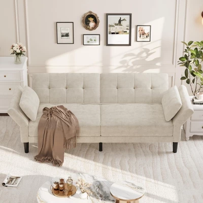 89" Futon Sofa Bed, Modern Convertible Sleeper Couch With Adjustable Backrest & Armrest, Comfy Futon Couch Bed With 2 Pillows 3 89" Futon Sofa Bed, Modern Convertible Sleeper Couch With Adjustable Backrest & Armrest, Comfy Futon Couch Bed With 2 Pillows - Image 3