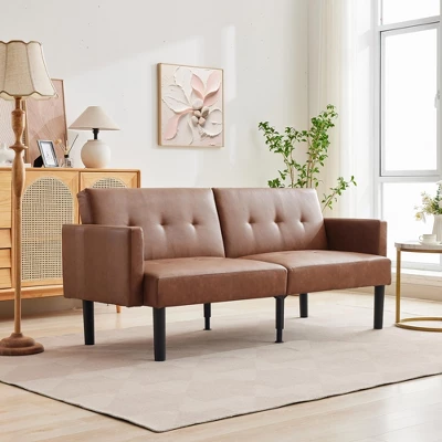 GustoWave 75.5" Convertible Futon Sofa Bed, Soft Upholstered Futon Couch, Fabric Sleeper Sofa With Adjustable Backrest 7 GustoWave 75.5" Convertible Futon Sofa Bed, Soft Upholstered Futon Couch, Fabric Sleeper Sofa With Adjustable Backrest - Image 7