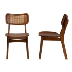 Baxton Studio 2pc Tafari Wood And Rattan Dining Chair Set Walnut Brown/Light Brown: Rubberwood Frame, MDF, Spot Clean -Baxton Studio Shop GUEST 43c1e938 4e4e 4a65 a977 14ba8335f975