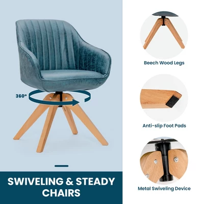 Costway Set Of 2 Swivel Accent Chair Modern Leathaire Armchairs W/ Beech Wood Legs GreyBlueBrown 5 Costway Set Of 2 Swivel Accent Chair Modern Leathaire Armchairs W/ Beech Wood Legs GreyBlueBrown - Image 5