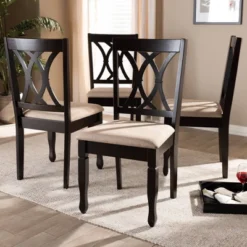 Set Of 4 Reneau Finished Wood Dining Chairs Brown - Baxton Studio: Rubberwood Frame, Polyester Seat, Foam Padding