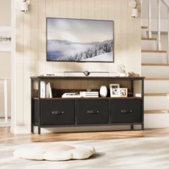 Garvee 55" TV Stand Entertainment Center With 3 Fabric Drawers, Rustic Dresser For Living Room, Bedroom 16 Garvee 55" TV Stand Entertainment Center With 3 Fabric Drawers, Rustic Dresser For Living Room, Bedroom -Baxton Studio Shop GUEST 440517c4 1506 4e94 865c b89ca0b492c6