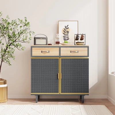 31.5" Modern Carbonized Bamboo Sideboard With 2 Drawers - ModernLuxe 1 31.5" Modern Carbonized Bamboo Sideboard With 2 Drawers - ModernLuxe