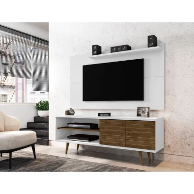 Liberty Panel And TV Stand For TVs Up To 50" White/Brown - Manhattan Comfort 1 Liberty Panel And TV Stand For TVs Up To 50" White/Brown - Manhattan Comfort