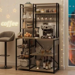 70.1" Bakers Rack With Power Output, Coffee Bar Station With 2 Big Metal Basket, Large Storage Rack, Coffee Stand Station 11 70.1" Bakers Rack With Power Output, Coffee Bar Station With 2 Big Metal Basket, Large Storage Rack, Coffee Stand Station -Baxton Studio Shop GUEST 44281734 1d39 4edd ad74 167f6ba352ca