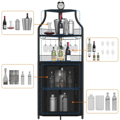 GustoWave 61'' Tall Corner Wine Bar Cabinet With Adjustable Shelves, 5-Tier Industrial Bar Cabinet With Glass Holder, Bar With Mesh Door 4 GustoWave 61'' Tall Corner Wine Bar Cabinet With Adjustable Shelves, 5-Tier Industrial Bar Cabinet With Glass Holder, Bar With Mesh Door - Image 4
