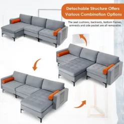 Costway Modular L-shaped Sectional Sofa With Reversible Chaise & 2 USB Ports Ash Grey -Baxton Studio Shop GUEST 44335eee e108 41dc 9004 e2b3a44ebd5d